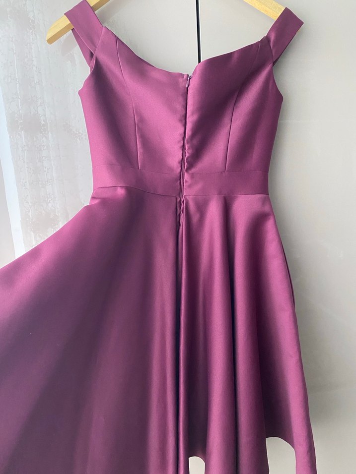 Mor Drapeli Midi Kadın Abiye Elbise - Görsel 2