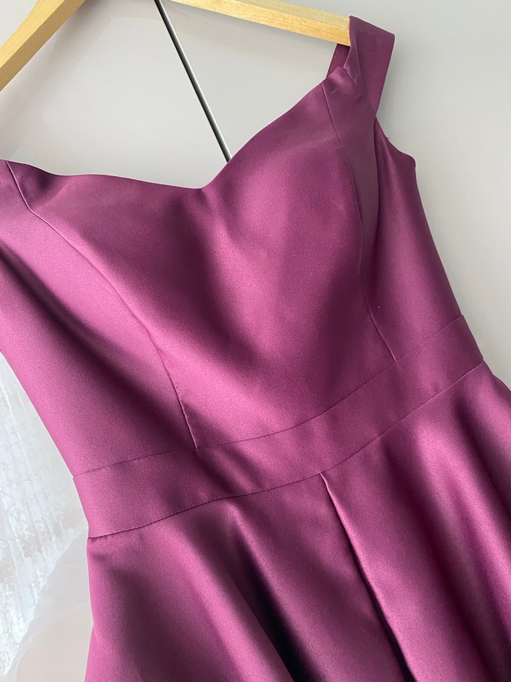 Mor Drapeli Midi Kadın Abiye Elbise - Görsel 3