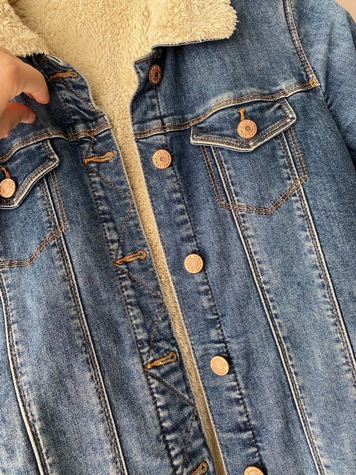 Düğmeli Mavi Kadın Kot Ceket - Görsel 2