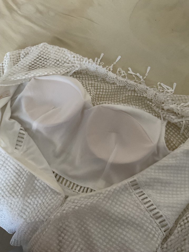 Uzun Kollu Beyaz Midi Mini Gelinlik Dantelli mini elbise - Görsel 3