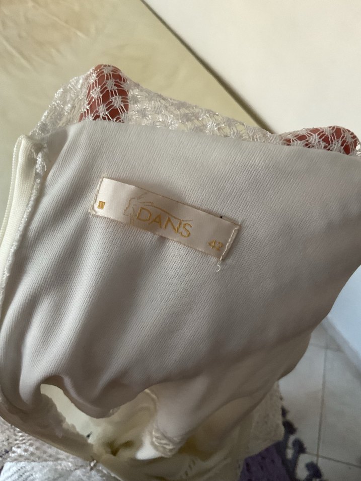 Uzun Kollu Beyaz Midi Mini Gelinlik Dantelli mini elbise - Görsel 2