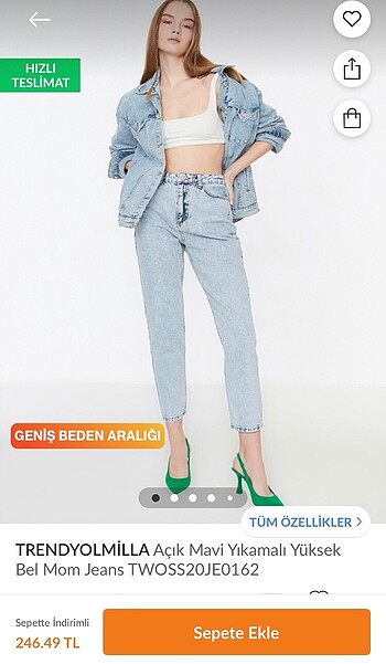 36 beden Trendyolmilla açık renk mom jeans