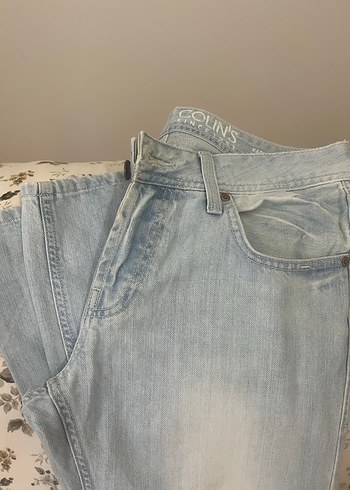 33 Beden mavi Renk Düğmeli Gri Mavi Bol Kesim Kadın Kot Pantolon