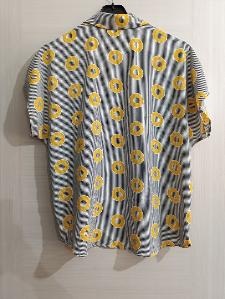 Sarı Gri Desenli Düğmeli Kadın Gömlek - Görsel 3