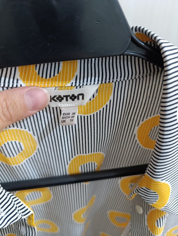 Sarı Gri Desenli Düğmeli Kadın Gömlek - Görsel 4