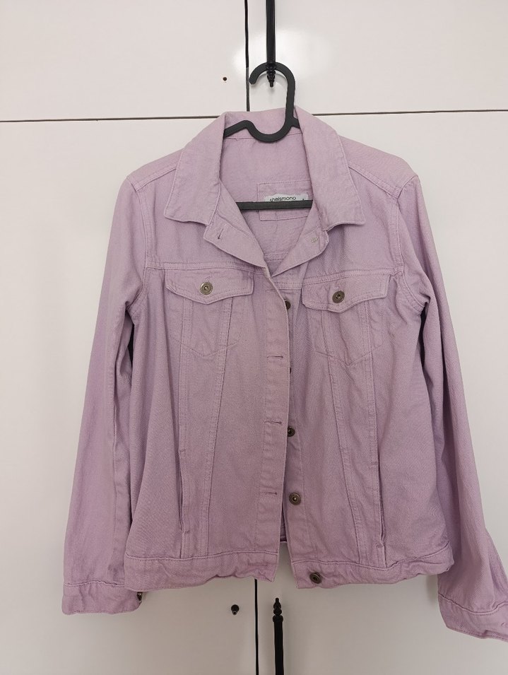 Düğmeli Lila Kadın Denim Ceket - Görsel 3