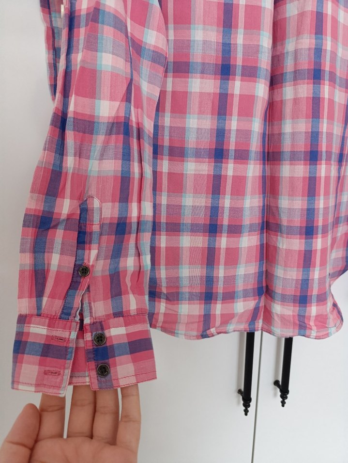 Pembe Pamuklu Düğmeli Uzun Kollu Gömlek - Görsel 5