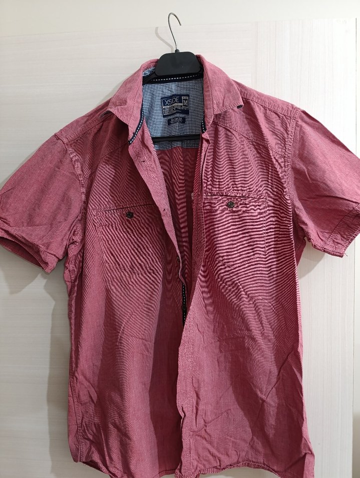 Bordo Düğmeli Kısa Kollu Erkek Gömlek - Görsel 3