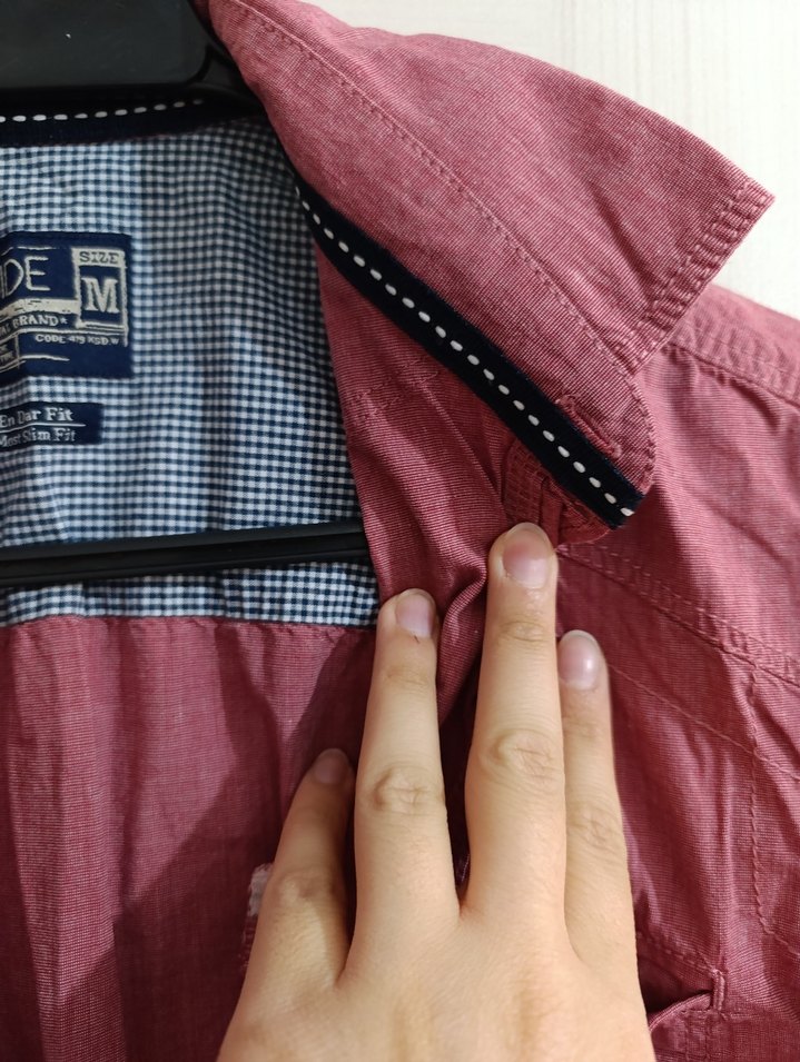 Bordo Düğmeli Kısa Kollu Erkek Gömlek - Görsel 4