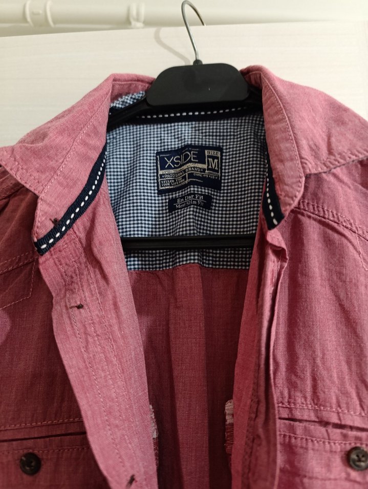 Bordo Düğmeli Kısa Kollu Erkek Gömlek - Görsel 2