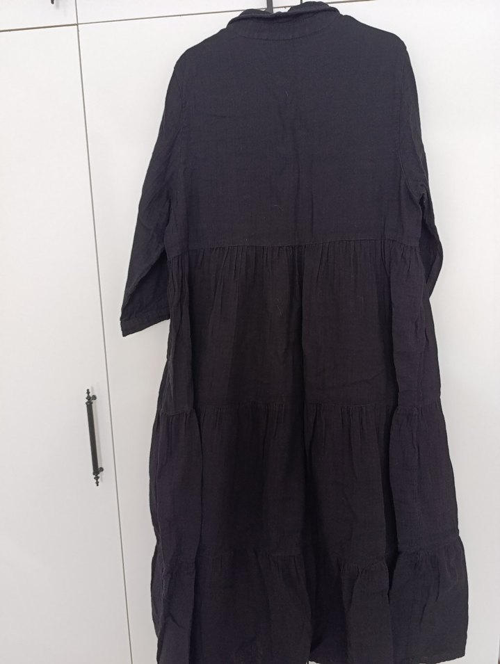 Düğmeli Siyah müslin Uzun Elbise - Görsel 3