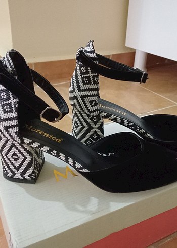 Desenli Tokalı Siyah  ekoseli Bohem Topuklu Ayakkabı - Görsel 2