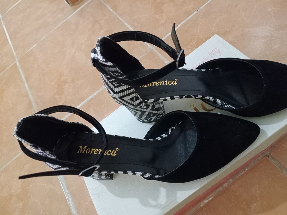 Desenli Tokalı Siyah  ekoseli Bohem Topuklu Ayakkabı - Görsel 3