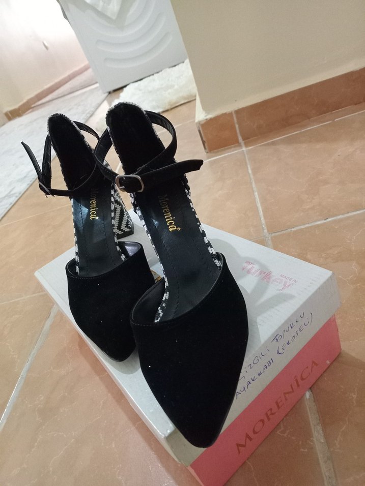 Desenli Tokalı Siyah  ekoseli Bohem Topuklu Ayakkabı - Görsel 5