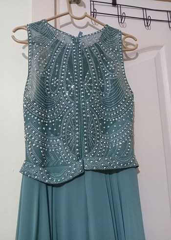 Yeşil Yüksek Yakalı Uzun Kadın Abiye Elbise - Görsel 4