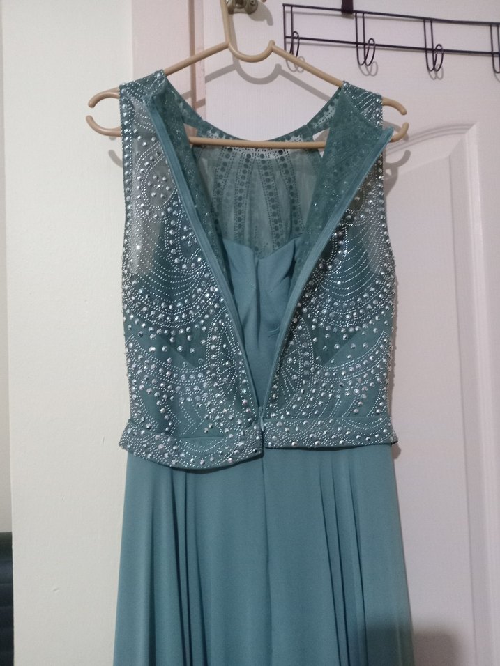 Yeşil Yüksek Yakalı Uzun Kadın Abiye Elbise - Görsel 5