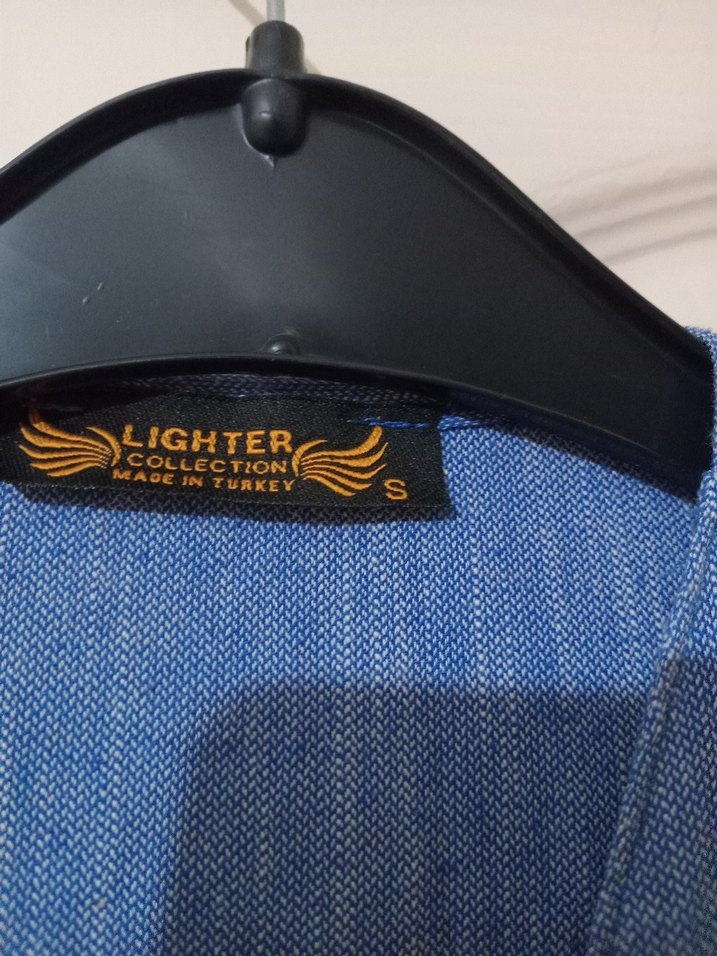 Düğmeli Mavi Keten elbise - Görsel 4