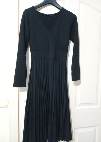 Siyah V Yaka Kadın Triko Elbise - Görsel 2