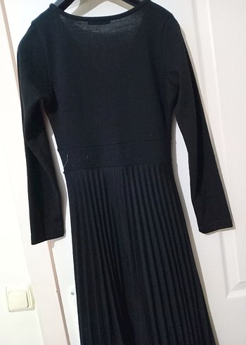 Siyah V Yaka Kadın Triko Elbise - Görsel 5