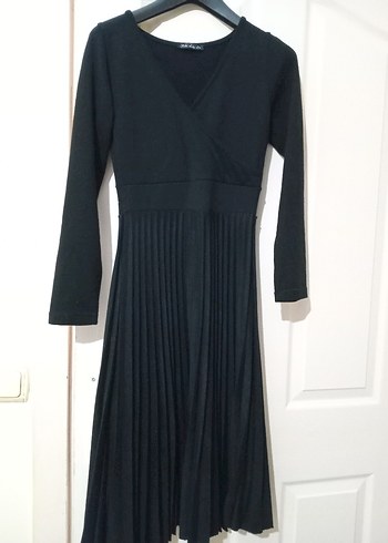 Siyah V Yaka Kadın Triko Elbise - Görsel 3