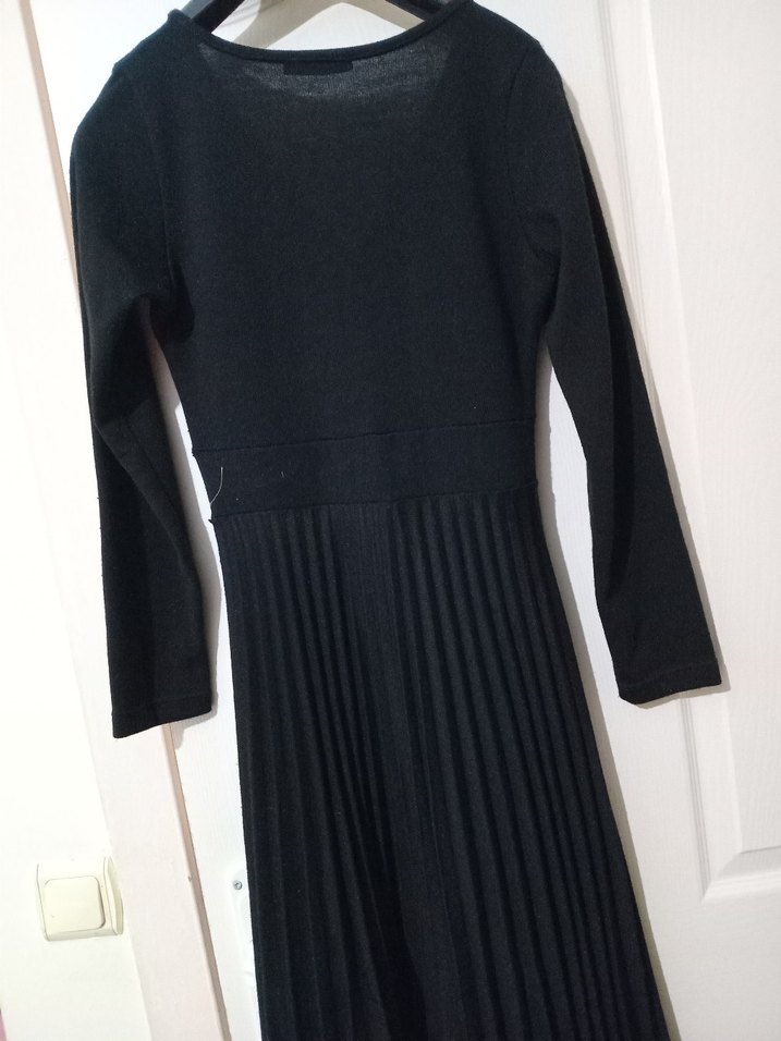 Siyah V Yaka Kadın Triko Elbise - Görsel 5