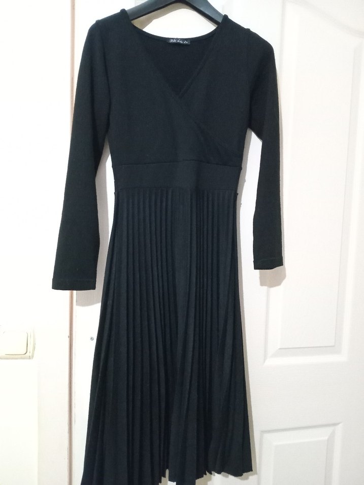 Siyah V Yaka Kadın Triko Elbise - Görsel 3