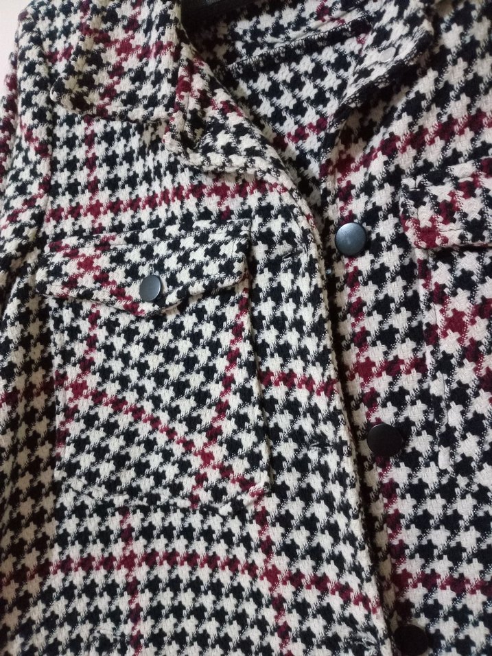 Bordo  karisik Renkli Düğmeli Kadın Midi oduncu  Gömlek - Görsel 2