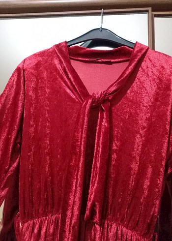 Bordo Uzun Kollu Piliseli  Kadife Kadın Elbise - Görsel 4