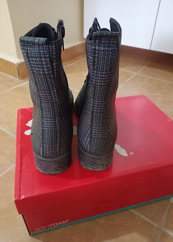 Gri Ekose Desenli Lastikli Kadın Bot - Görsel 3