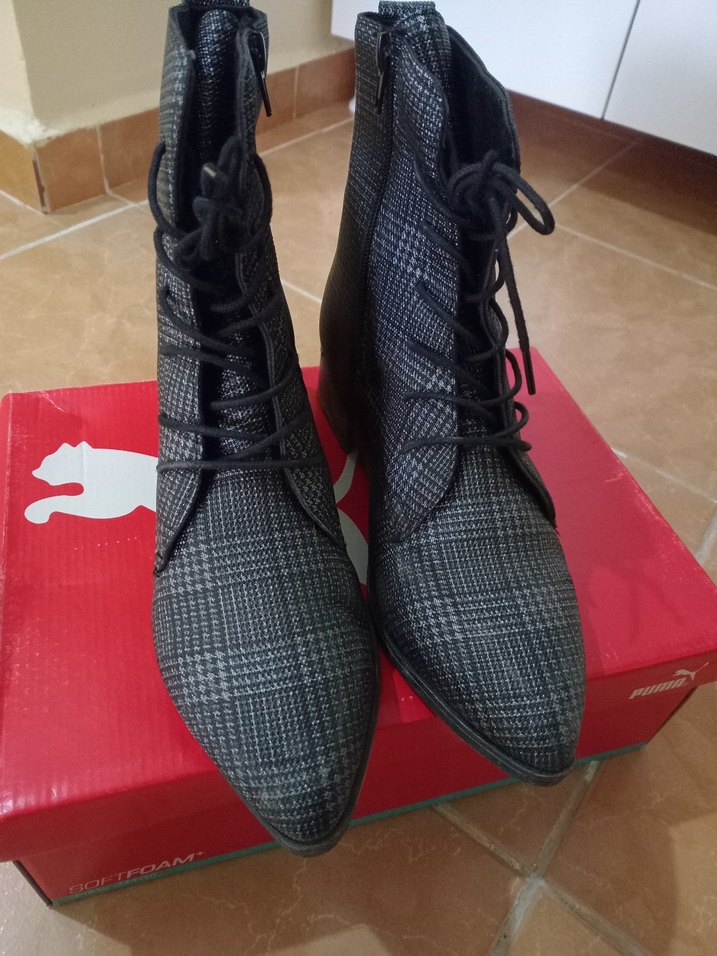 Gri Ekose Desenli Lastikli Kadın Bot - Görsel 4