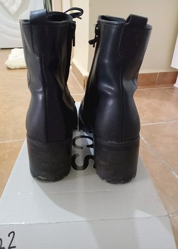 Siyah Deri Goth Platform Topuklu Bot - Görsel 4