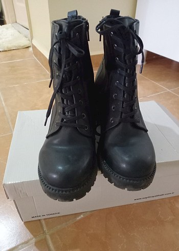 Siyah Deri Goth Platform Topuklu Bot - Görsel 2