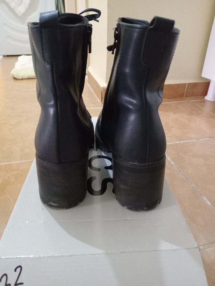 Siyah Deri Goth Platform Topuklu Bot - Görsel 4