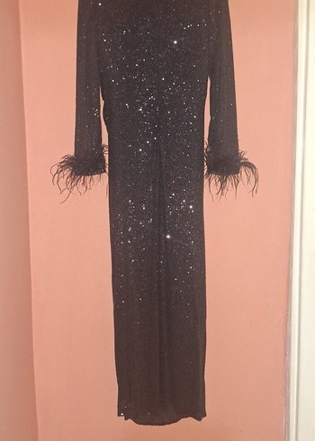 Siyah Uzun Kollu Parlak Abiye Elbise - Görsel 2