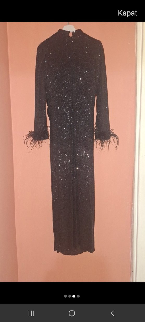 Siyah Uzun Kollu Parlak Abiye Elbise - Görsel 2