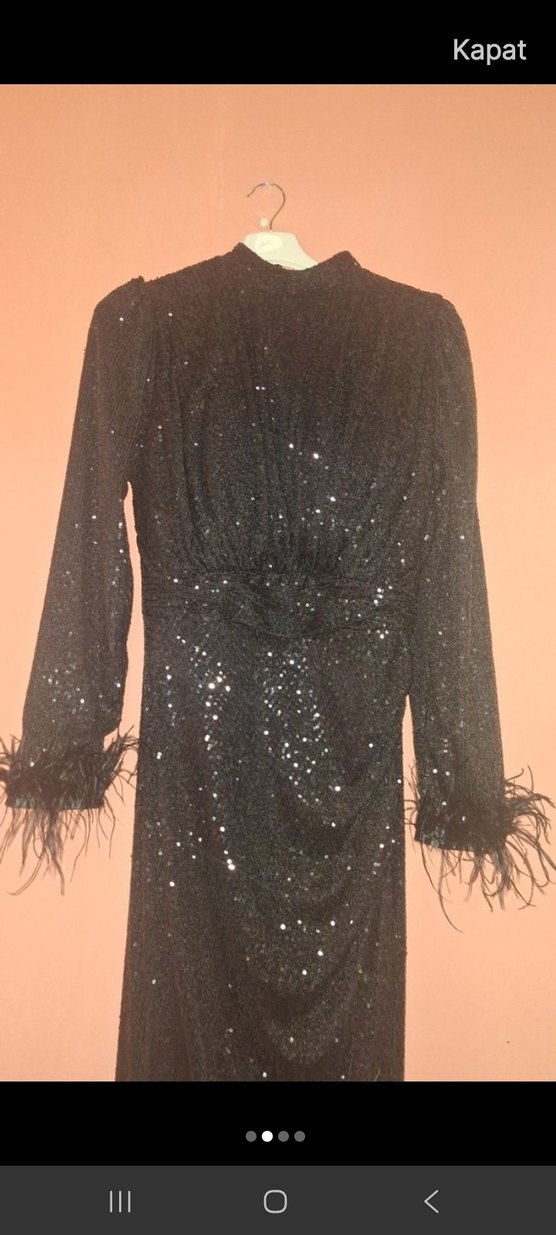 Siyah Uzun Kollu Parlak Abiye Elbise - Görsel 3