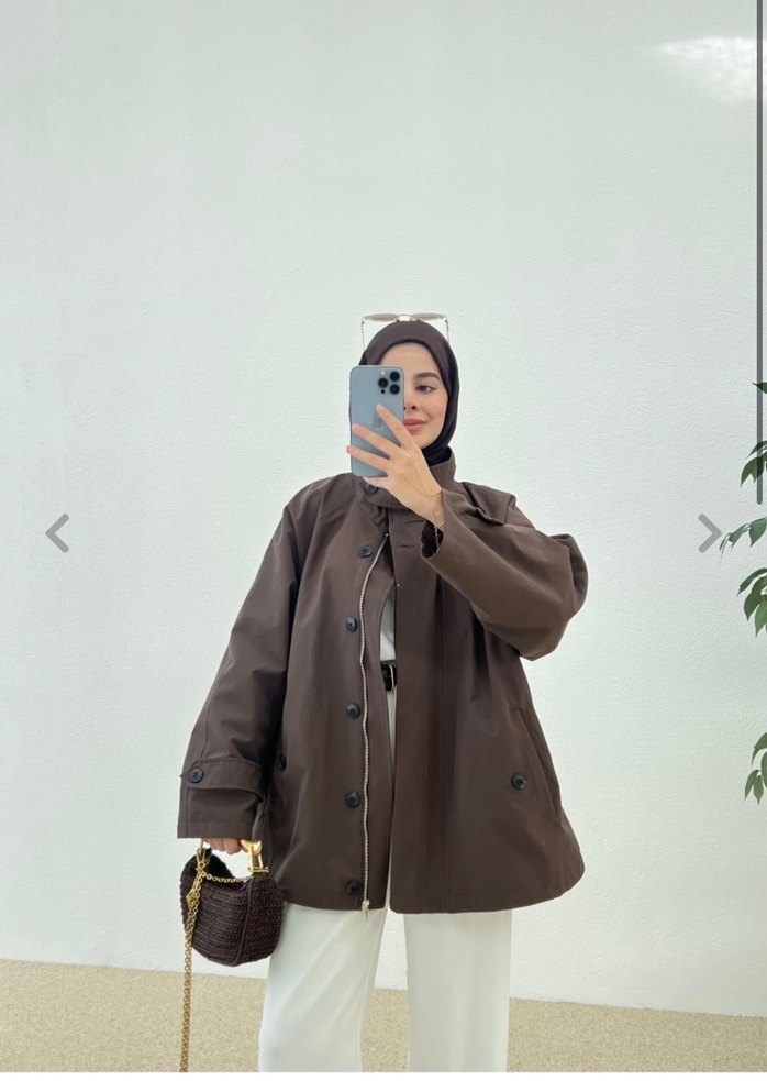 Kadın Kahverengi dik yaka trençkot - Görsel 2