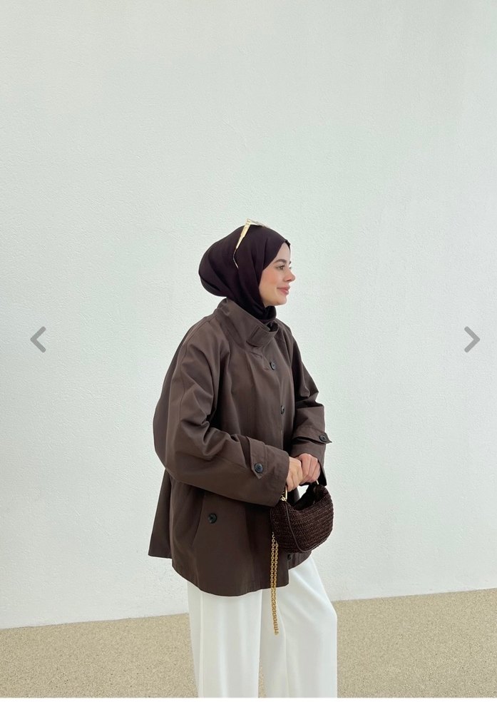 Kadın Kahverengi dik yaka trençkot - Görsel 4
