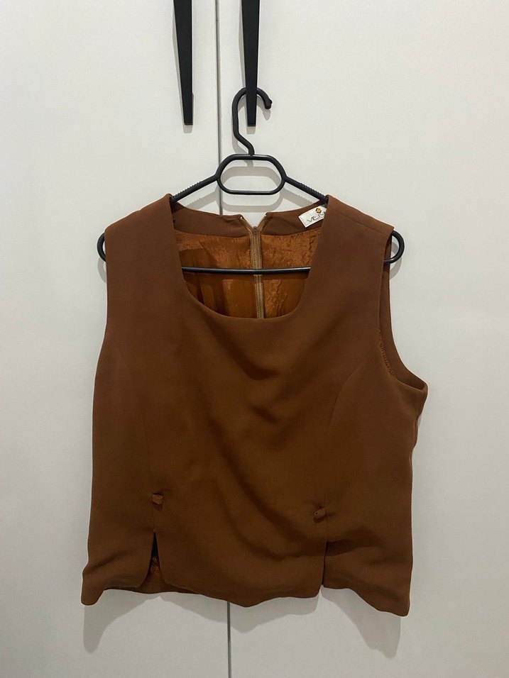 Vintage Düğmeli Kahverengi Süet Kadın Yelek - Görsel 3