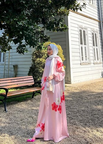 Pembe Çiçekli Uzun Salaş Elbise - Görsel 2