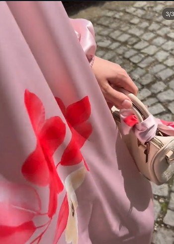 Pembe Çiçekli Uzun Salaş Elbise - Görsel 3