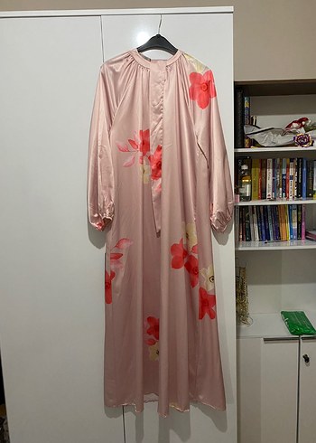 Pembe Çiçekli Uzun Salaş Elbise - Görsel 4