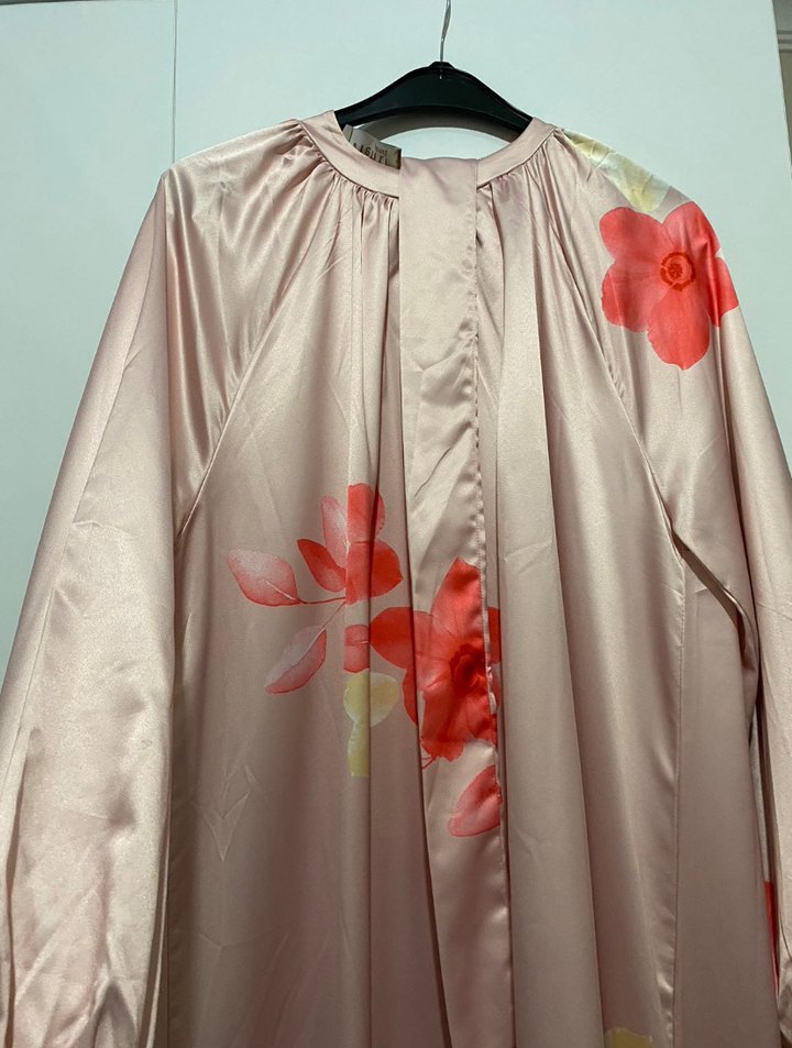 Pembe Çiçekli Uzun Salaş Elbise - Görsel 5