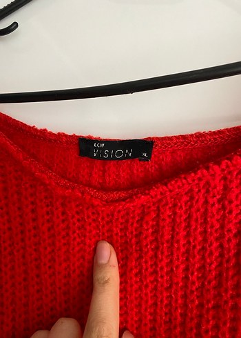 Kırmızı Kadın Triko Uzun Kollu Kazak - Görsel 3