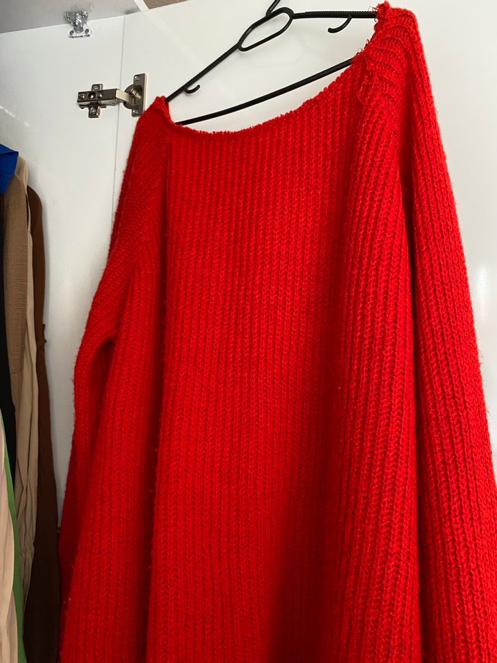 Kırmızı Kadın Triko Uzun Kollu Kazak - Görsel 2