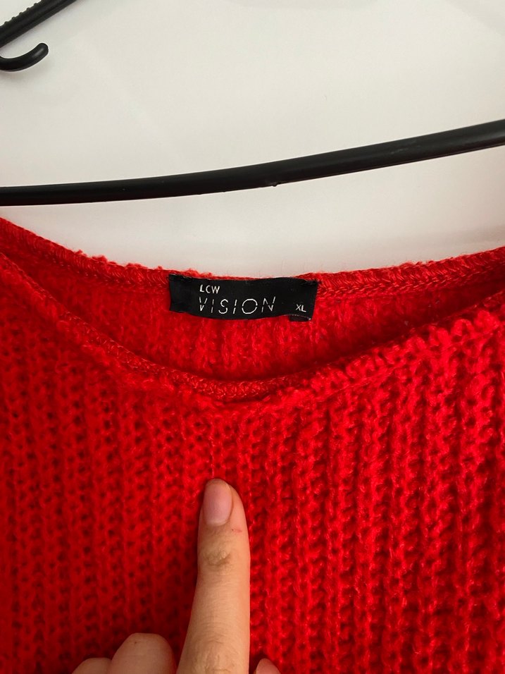 Kırmızı Kadın Triko Uzun Kollu Kazak - Görsel 3