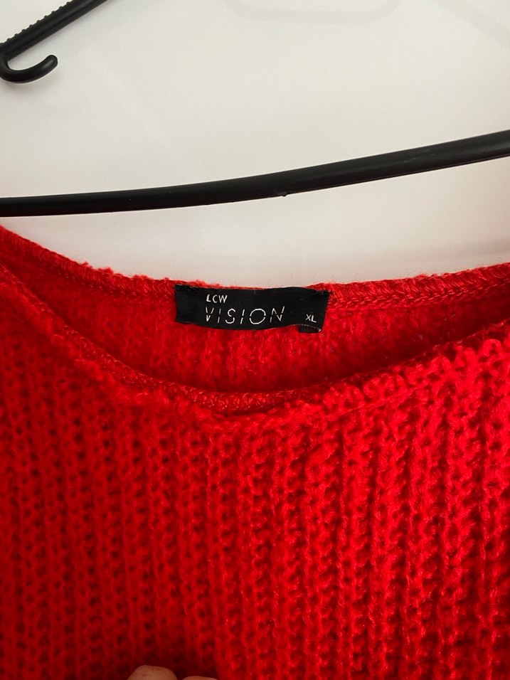 Kırmızı Kadın Triko Uzun Kollu Kazak - Görsel 4