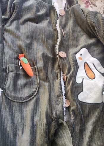 Düğmeli Gri Bebek Kar Tulumu Nakışlı - Görsel 6