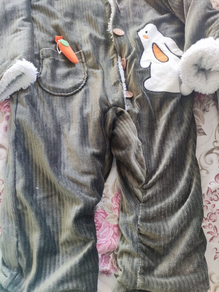 Düğmeli Gri Bebek Kar Tulumu Nakışlı - Görsel 5