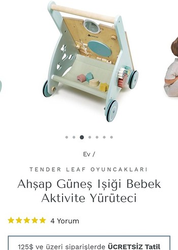 Pastel Bej Ahşap Bebek Yürüteci - Görsel 3